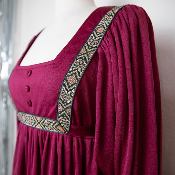 Vintage 70’s Wine Color Bohemian Dress - Picture 5 of 15